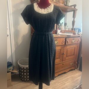 Vintage Kerrybrooke Black Eyelet Dress with Lace Neckline